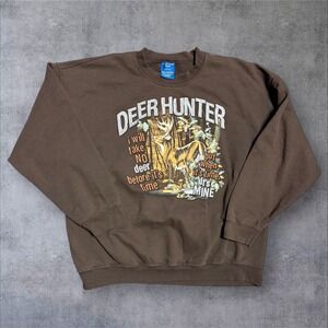 Vintage Buck Deer Hunter Brown Hunting Graphic Crewneck Sweatshirt Mens Large